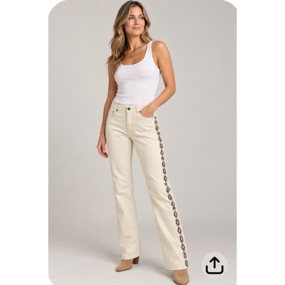 Lauren Ralph Lauren Jeans Co Cream Embroidered Side Trim Straight Leg Jeans 10